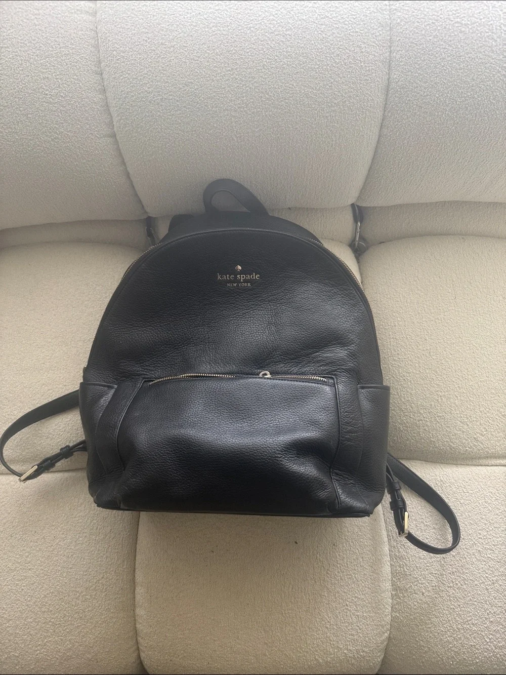 kate spade Black Leather Men's Backpack with Front Zip Pocket